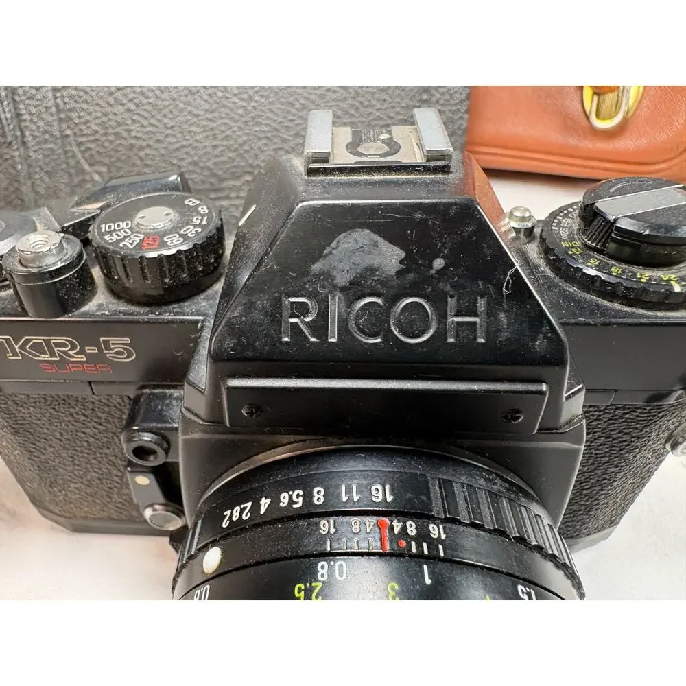 Ricoh KR-5 Super 35mm SLR Film Camera Rikenon 50mm f/2 Lens Bag Album *Untested